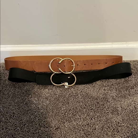 2 Belts Double Ring Buckle  Belts - Black and Brown new - Picture 1 of 3